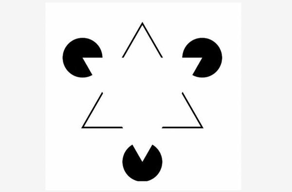 但其实那个白色的无边三角形是不存在的,这是一个视觉错觉.你之所以会